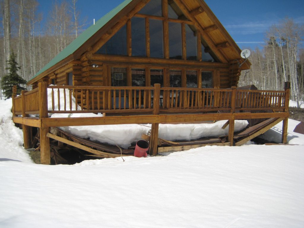 Collapsed cabin deck before rebuild